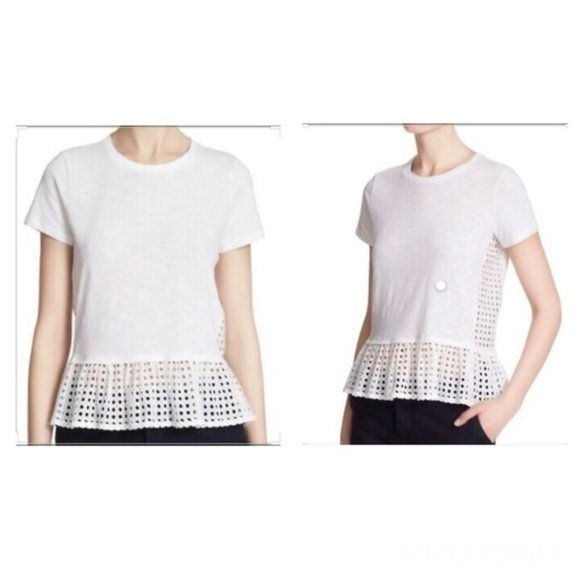 KATE SPADE Broome Street White Eyelet Ruffle Tee M - Picture 1 of 8